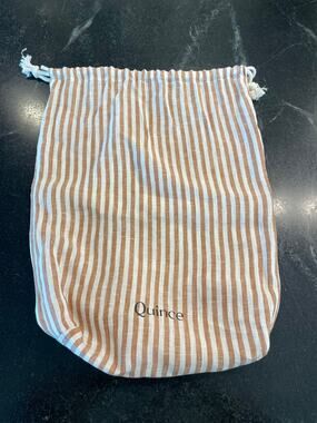 Quince Terracotta stripe linen drawstring KING bag.